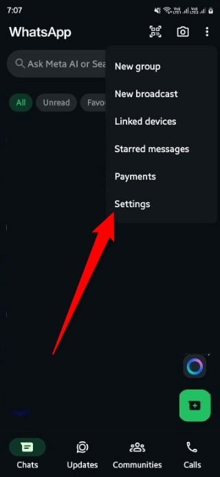 Настройки WhatsApp