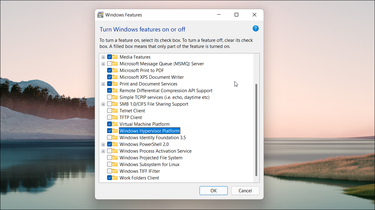 Включение Windows Hypervisor Platform