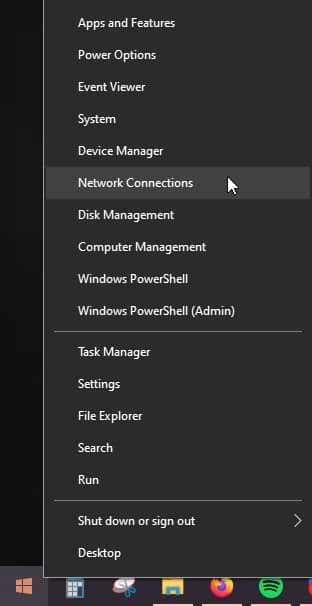Menu connexions réseau depuis Windows + X