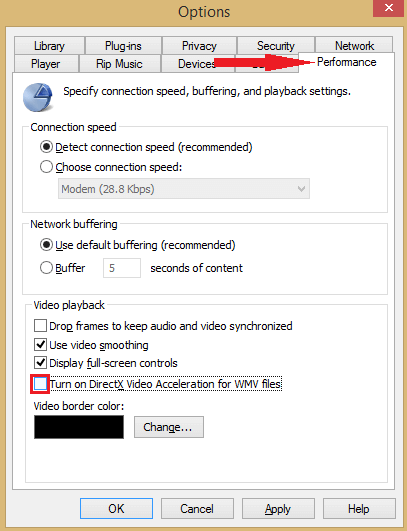 Отключение аппаратного ускорения DirectX в WMP