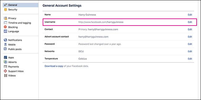 Раздел Общие настройки с полем для имени пользователя
