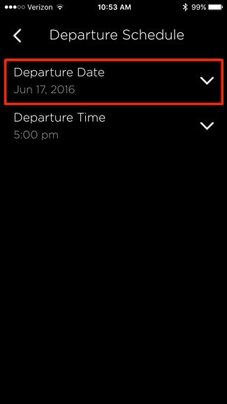 Выбор даты отъезда в календаре