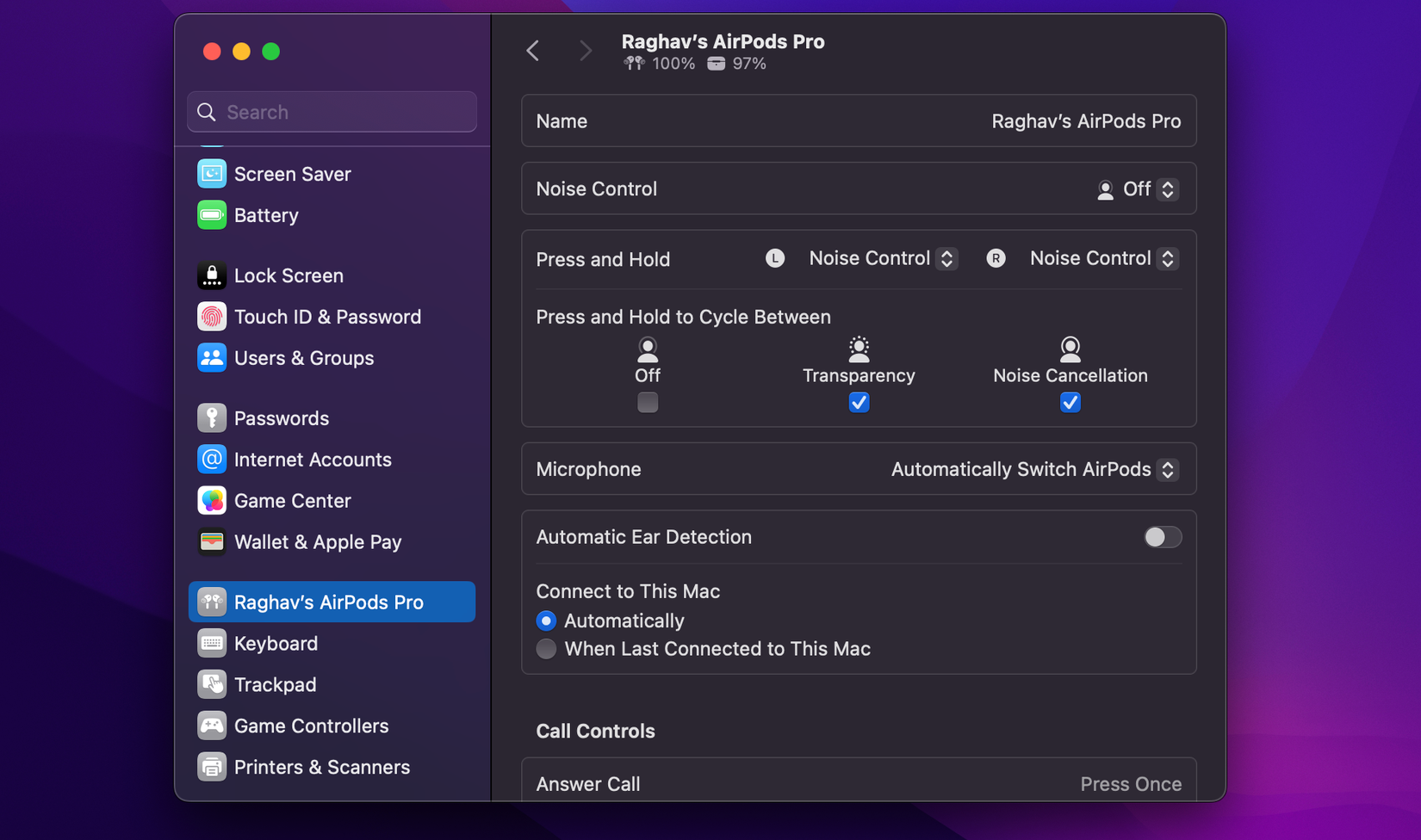 macOS Sonoma AirPods settings