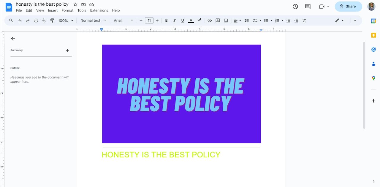 Документ Google Docs с извлечённым текстом и изображением