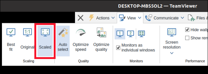 Меню View в окне соединения TeamViewer