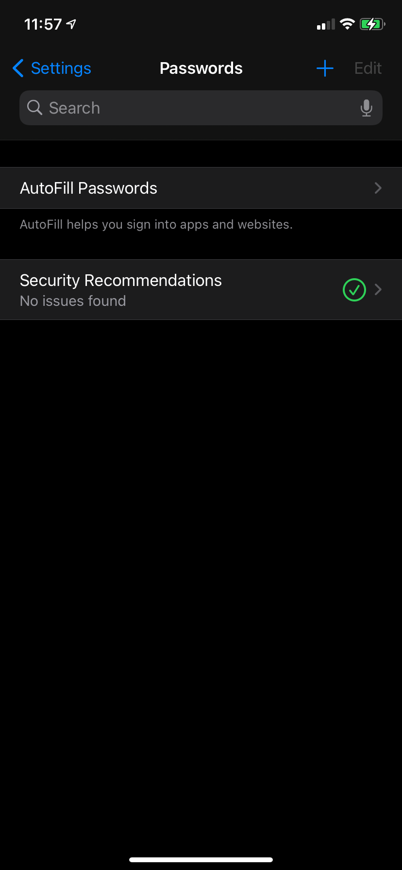 iPhone Password Menu