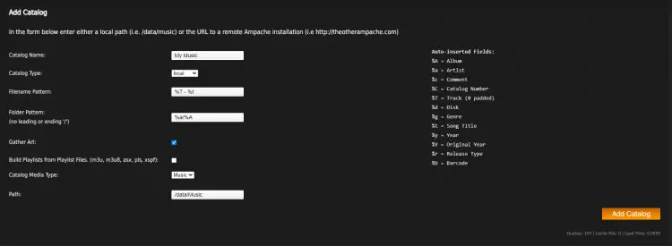 Добавление каталога в Ampache