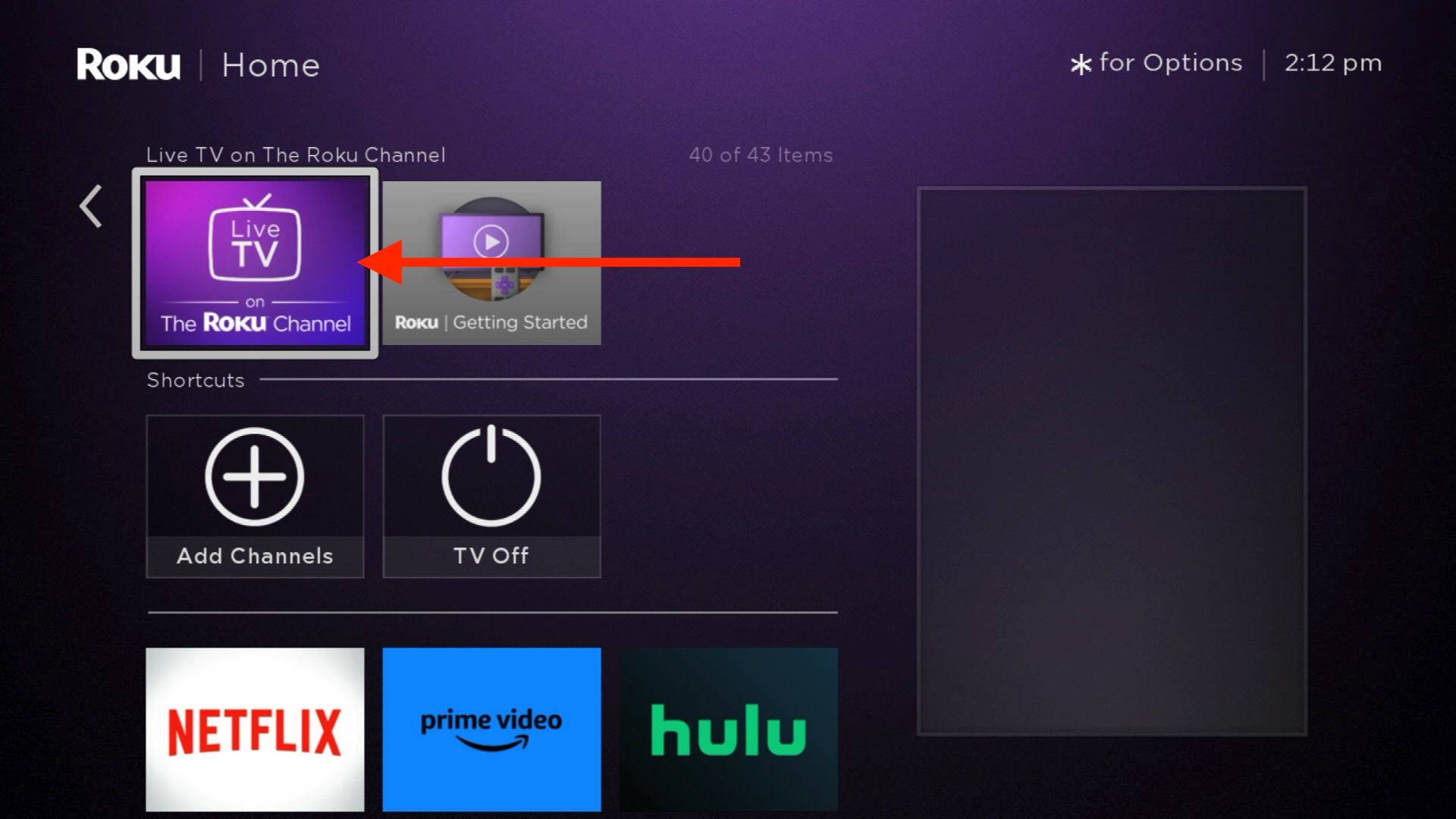Скриншот раздела Live TV в The Roku Channel
