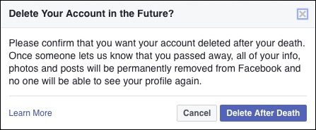 Кнопка запроса удаления аккаунта в Facebook