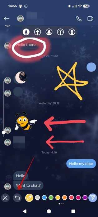 Нажатие на кнопку «Назад» для удаления элемента в DM Instagram на Android
