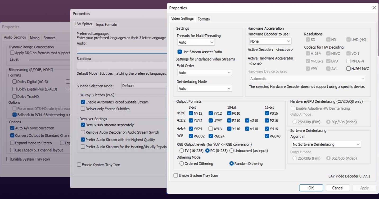 Главное изображение: набор фильтров LAV на экране Windows