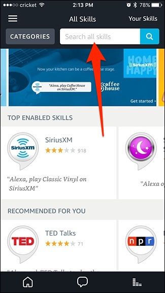 Скриншот поиска навыков с запросом Big Sky