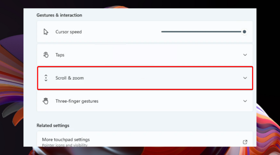 Параметры тачпада в Windows 11