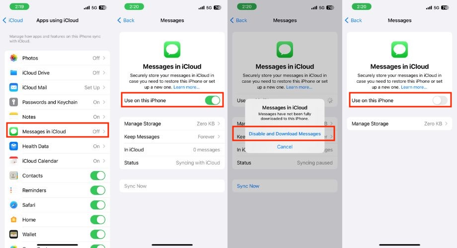 disable and download messages