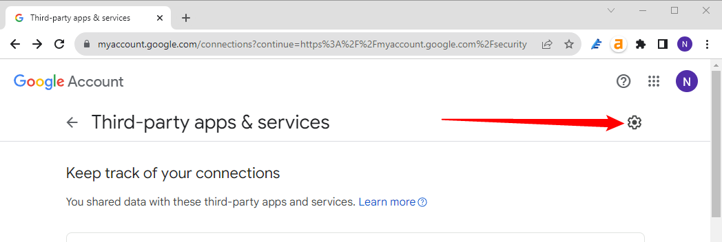 Нажмите значок шестерёнки рядом с разделом подключений третьих сторон.