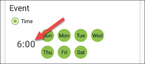 Установка времени события (пример: 06:00)