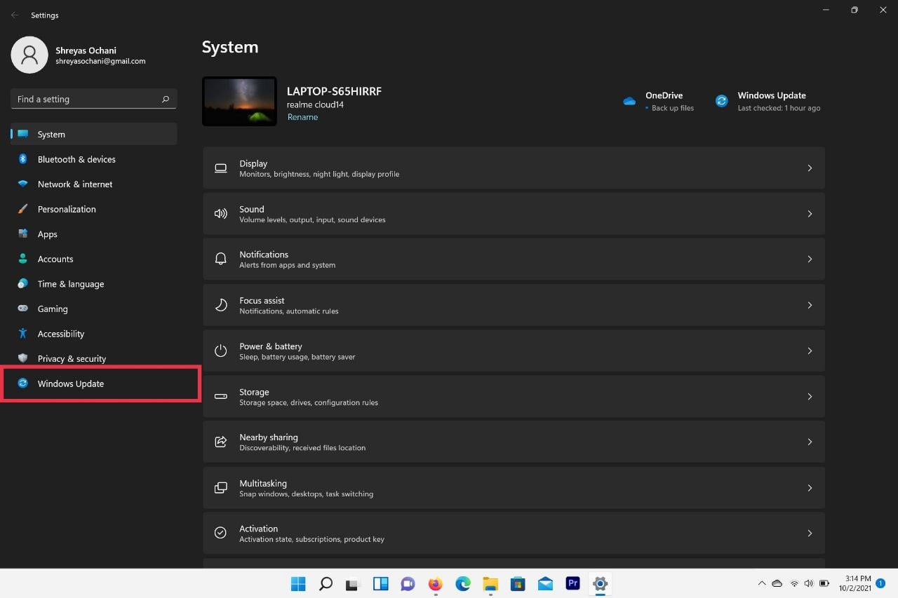Параметры обновления Windows на экране