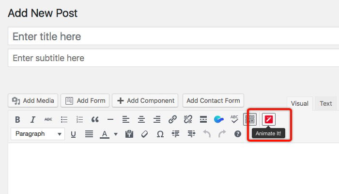 Кнопка добавления анимации в визуальном редакторе