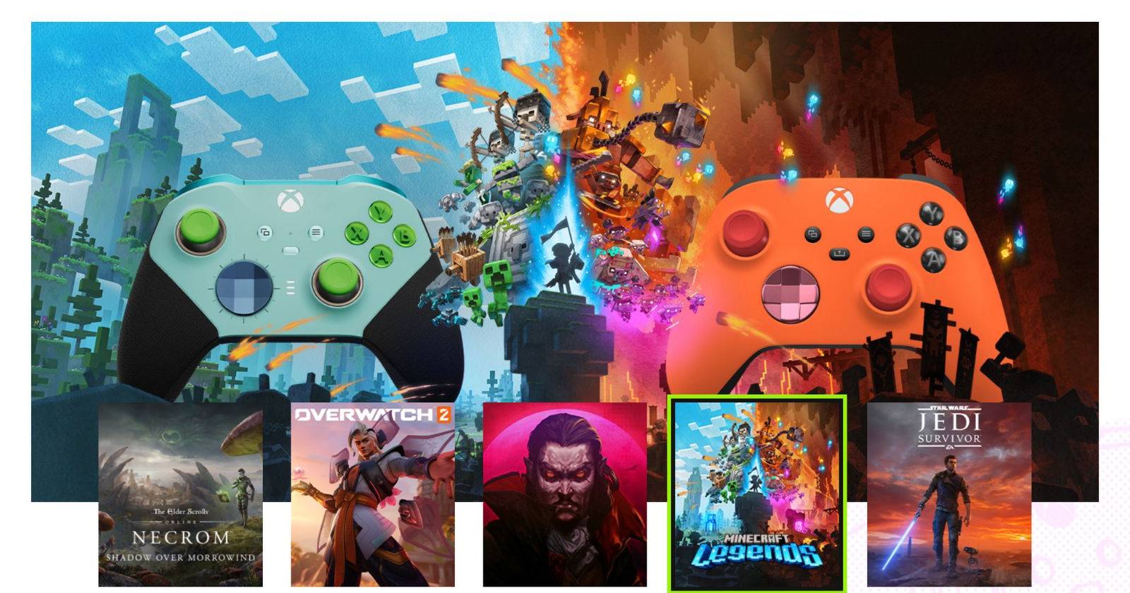 Изображение кастомного контроллера Xbox в стиле Minecraft Legends