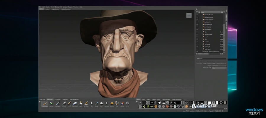 Процесс цифровой лепки в Mudbox с кистью и текстурами