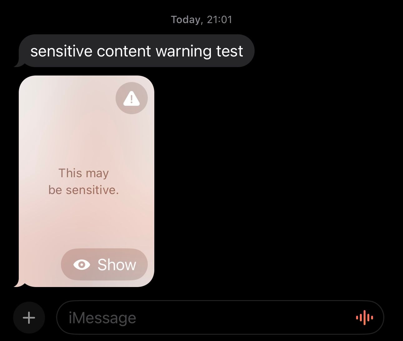Сообщение Предупреждение о чувствительном содержании внутри iMessage на iPhone.