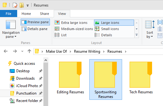 Папка с организованными версиями резюме