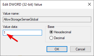 Установка значения AllowStorageSenseGlobal в 1