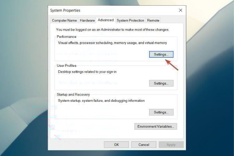 Окно производительности - параметры