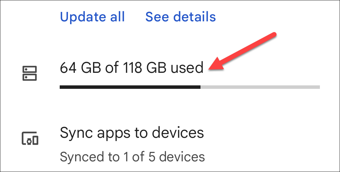 Коснитесь блока со сведениями о занятом хранилище.