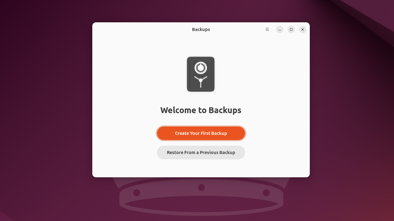 Deja Dup при первом запуске — окно мастера настройки на Ubuntu