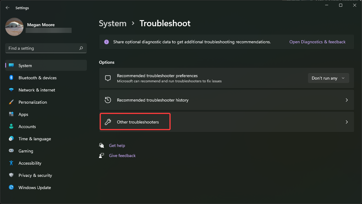 Click on other troubleshooters.
