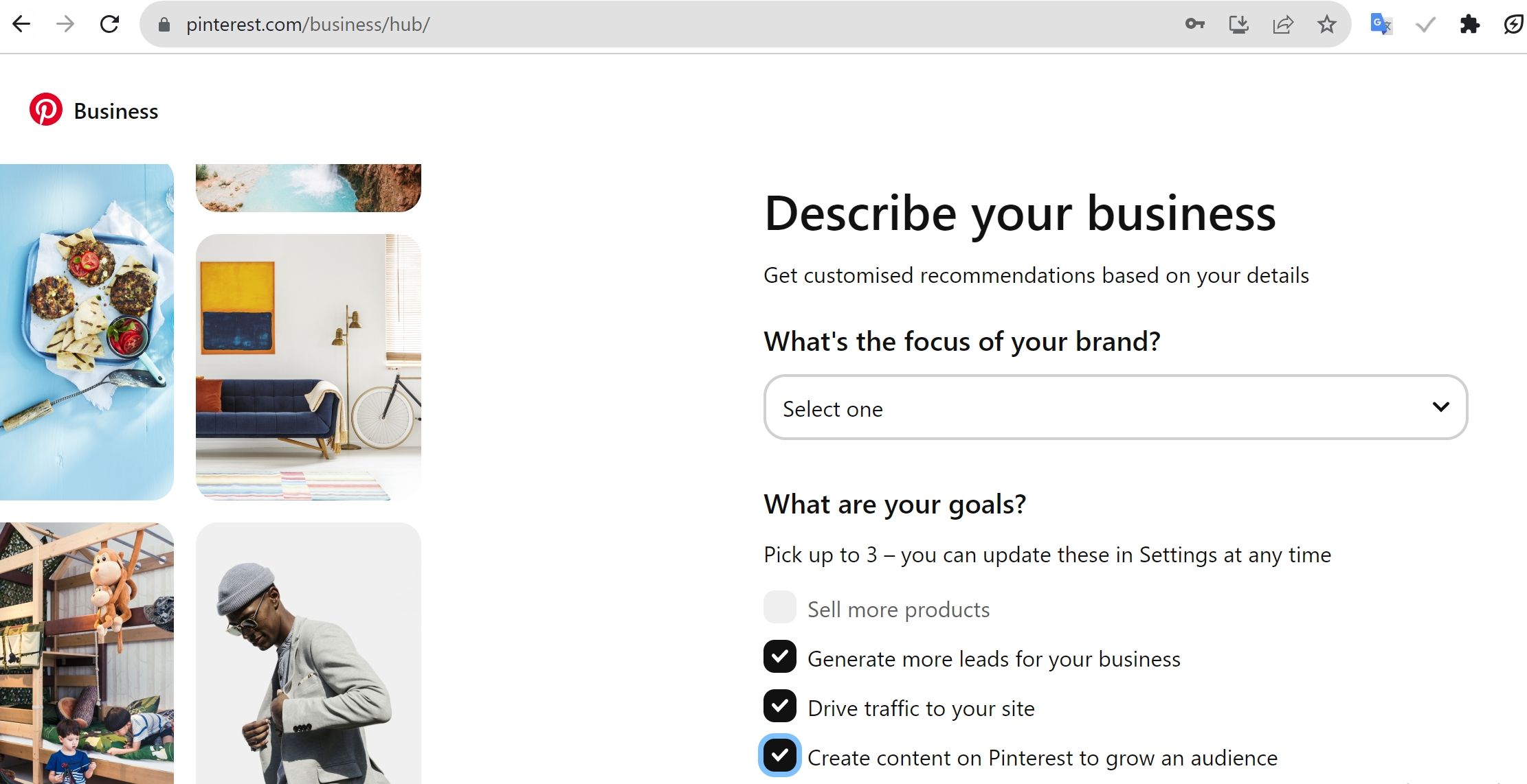 Страница описания бизнеса Pinterest