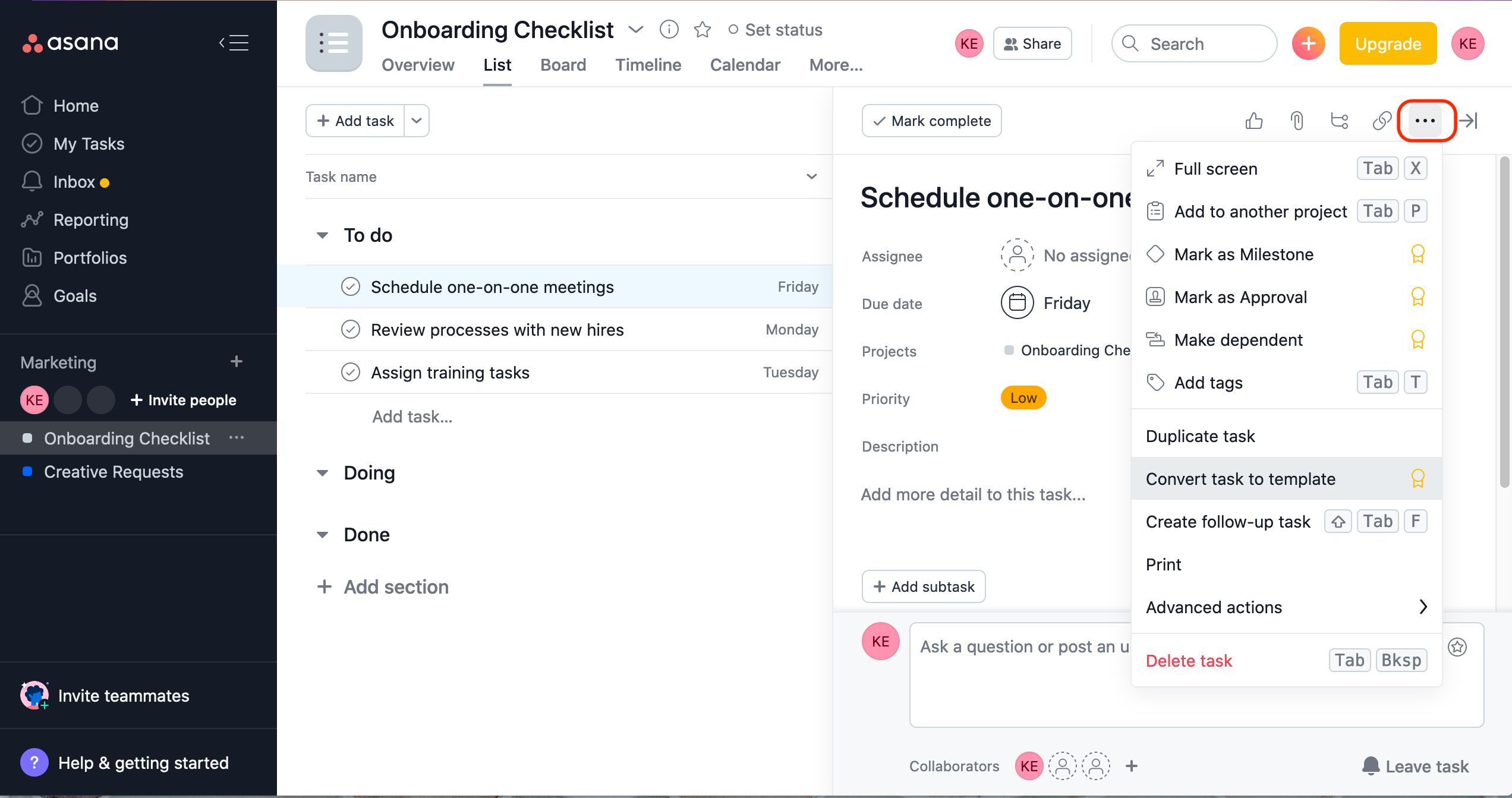 Создание пользовательского шаблона в Asana