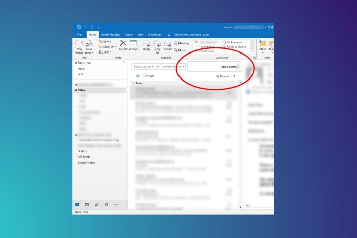 Убрать панель поиска приложений в Outlook