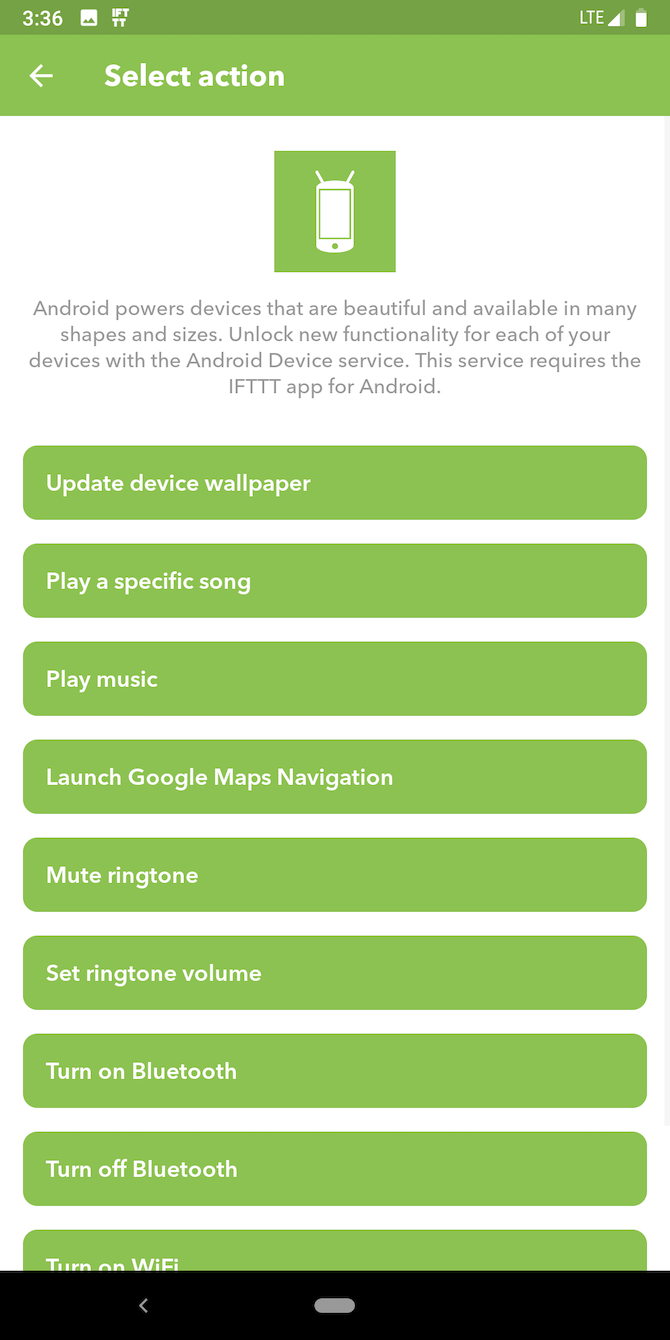 Android device actions on IFTTT