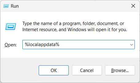 Окно 'Выполнить' с командой %localappdata%