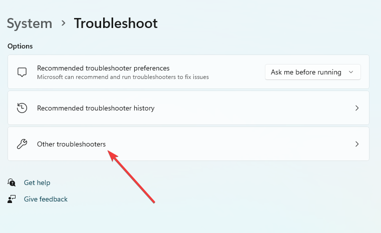 Список других средств устранения неполадок