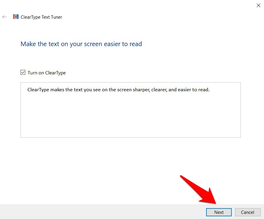 Ajuster et terminer l'assistant ClearType