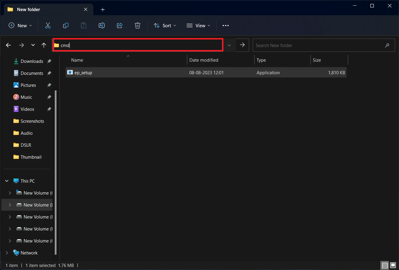 Abrir CMD na pasta do instalador do Explorer Patcher