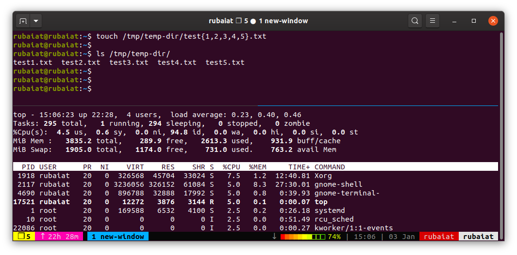 Создание горизонтальных панелей в tmux