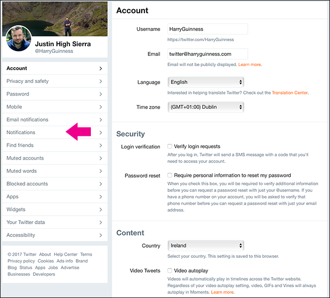 Раздел уведомлений в боковой панели Twitter