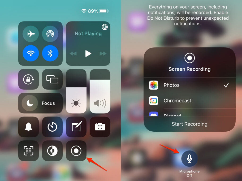 iPhone-Bildschirm mit aktivierter Bildschirmaufnahme während eines WhatsApp-Videoanrufs