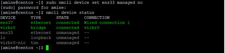Установка unmanaged для ens33