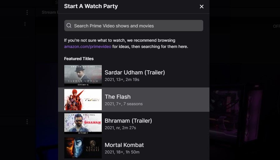 Выбор контента Prime Video для Watch Party