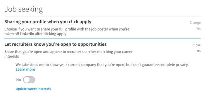 Настройки поиска работы в LinkedIn