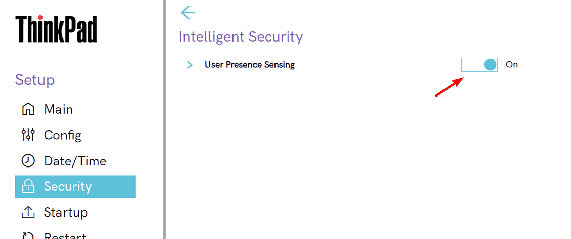 Скриншот настроек BIOS — Intelligent Security для отключения обнаружения пользователя