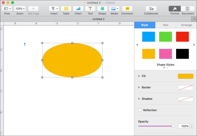 Форматирование фигур в Pages на Mac