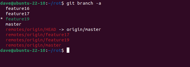 Список локальных и удалённых веток с помощью git branch -a