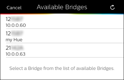 Выбор ID нового моста Hue в приложении