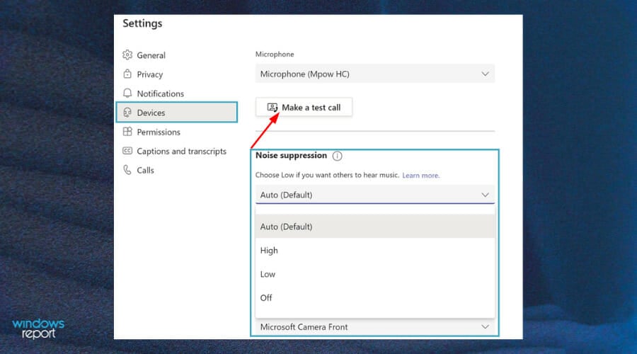 Сделать тестовый звонок — экран с настройками устройств